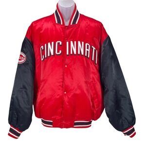 Vintage Starter‎ Cincinnati Reds XL Red Black Satin MLB Diamond Jacket